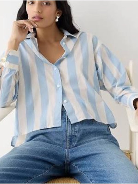 J. Crew Tops - J. Crew Collection long sleeve Relaxed-fit cropped shirt in Barlow stripe